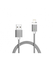 Магнітний кабель USB 2.0 - Lighting, 1m, 2А, індикатор заряду, тканинне обплетення, знімач, Gray, Blister ( під наконечник 8752