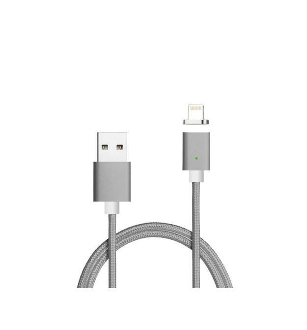 Магнітний кабель USB 2.0 - Lighting, 1m, 2А, індикатор заряду, тканинне обплетення, знімач, Gray, Blister ( під наконечник 8752