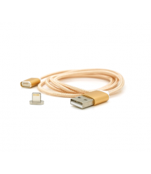 Магнітний кабель USB 2.0 - Lighting, 1m, 2А, індикатор заряду, обплетення тканини, знімач, Gold, Blister ( під наконечник 1938 )