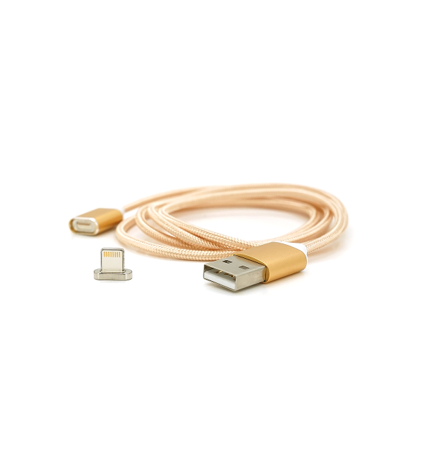 Магнітний кабель USB 2.0 - Lighting, 1m, 2А, індикатор заряду, обплетення тканини, знімач, Gold, Blister ( під наконечник 1938 )