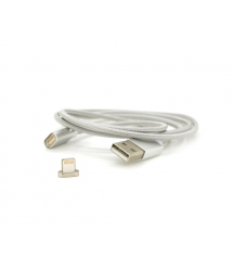 Магнітний кабель USB 2.0 - Lighting, 1m, 2А, індикатор заряду, тканинне обплетення, знімач, Silver, Blister ( під наконечник 193