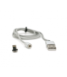 Магнітний кабель Ninja USB 2.0 - Lighting, 1m, 2А, індикатор заряду, тканинна оплетка, броньований, знімач, Silver, Blister-Box