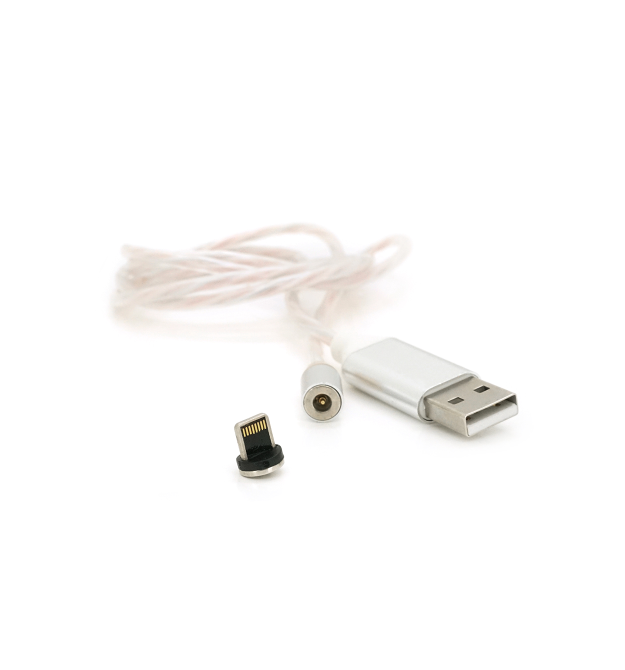 Магнітний кабель світиться USB 2.0 - Lighting, 1m, 2А, Silver, OEM