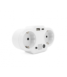 Розетка двійник із заземленням HHT609W, USB+Type-C, 3.4А, зашита від перевантаження, White