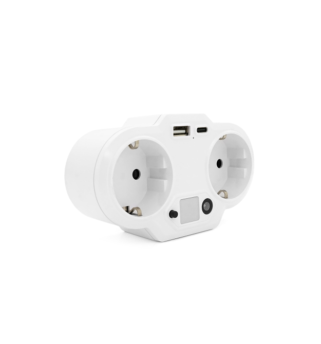 Розетка двійник із заземленням HHT609W, USB+Type-C, 3.4А, зашита від перевантаження, White