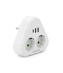 Розетка трійник із заземленням F203-White, 2 розетки+2USB+1Type-C, 2500W, 10A, 110-250V~Max, Blister