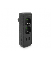 Розетка трійник із заземленням F102-Black, 2 розетки+3USB(1А), 2500W, 10A, 110-250V~Max, Blister