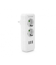 Розетка трійник із заземленням F102-White, 2 розетки+3USB(1А), 2500W, 10A, 110-250V~Max, Blister