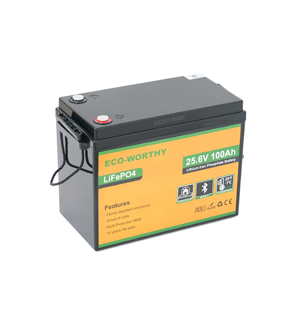 Аккумуляторная батарея Eco-Worthy LiFePO4 25,6V 100Ah,(80 - 100A), -7C до 60C, винт M8, 340*188*245 мм. 18 кг