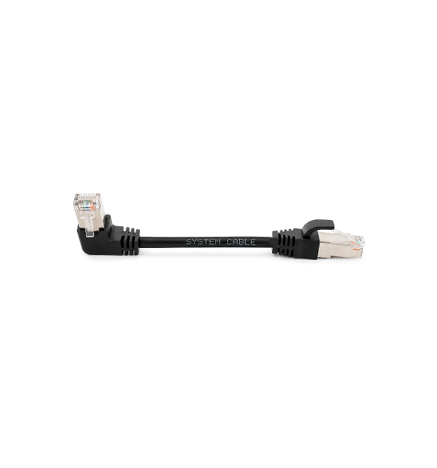 Патч-корд литий FTP, RJ45(прямий - кутовий), екранований, FTP5e 0.125m, patch D-4.9mm AWG28 1x90 CU, чорний, Q200