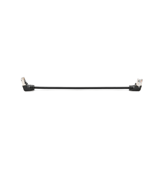 Патч-корд литий FTP, RJ45(кутовий - кутовий), екранований, FTP5e 0.29m, patch D-4.9mm AWG26 2x90 CU, DC 2-12 V, чорний, Q200