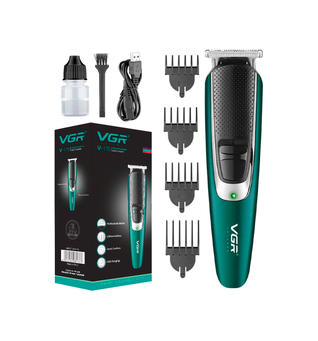 Тример VGR V-176, 4 насадки, акумулятор 600mAh, Black - Green, Box