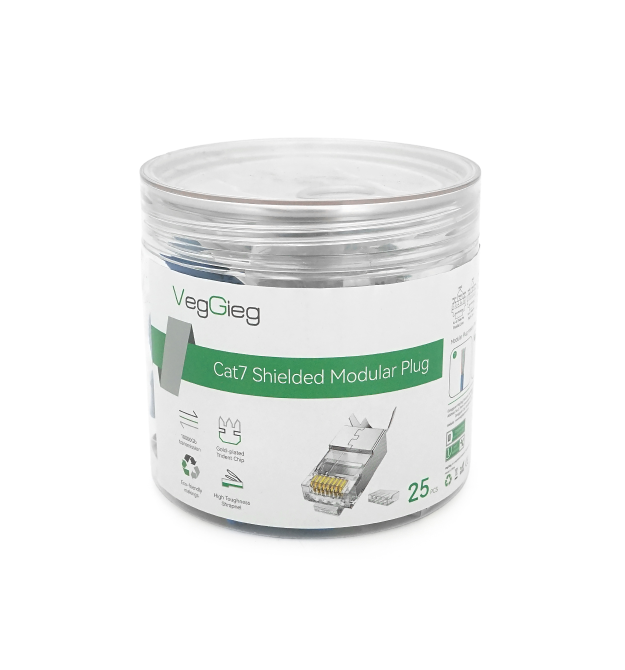 Конектор VEGGIEG V-E010 RJ-45 8P8C, Екранований двокомпонентний роз&aposєм, CAT7 10Gigabit Q25