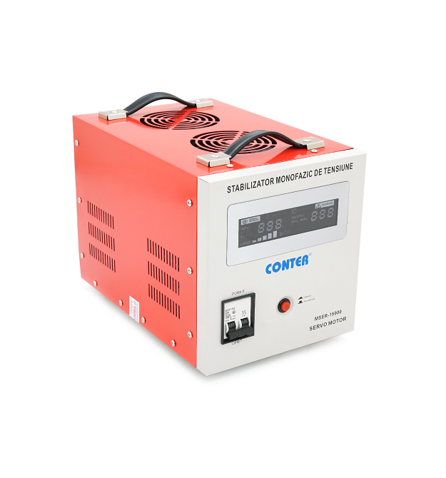 Стабілізатор напруги Conter MSER-15000-V2 трифазний, сервопривід, монтажу підлоги, LED дисплей, діапазон 225-450V, AC4003%, коло