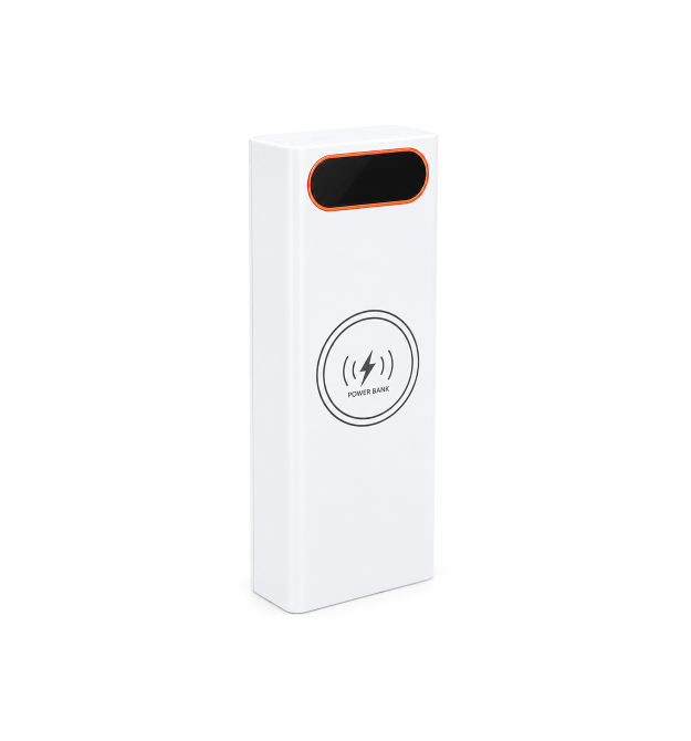 Power bank Voltronic L20 під 20х18650, Wireless charging, Digital display, Output: 22.5+15W, USB+USB-C, PVC, ліхтар, White, BOX