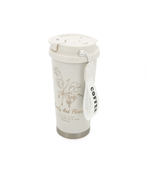 Термокухоль пластиковий Merlion Coffee, з трубочкою, об&aposєм 500мл., колба з нержавіючої сталі, біла