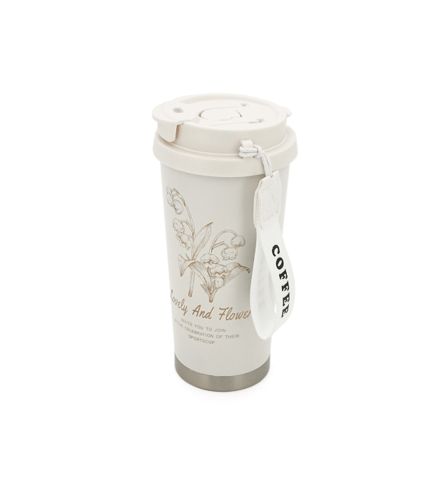 Термокухоль пластиковий Merlion Coffee, з трубочкою, об&aposєм 500мл., колба з нержавіючої сталі, біла