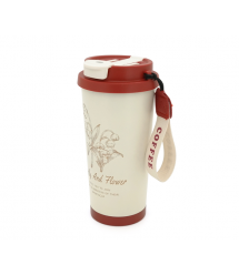 Термокухоль пластиковий Merlion Coffee, з трубочкою, об&aposєм 500мл., колба з нержавіючої сталі, білий з червоним