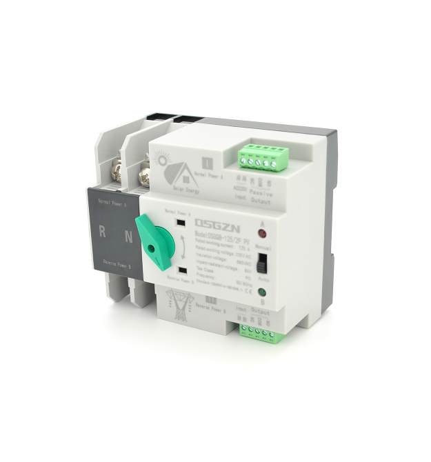 Автомат введення резерву (АВР) двополюсний OSGQ8-125 - 2P PV, 230V - 125A на DIN-рейку для сонячних систем