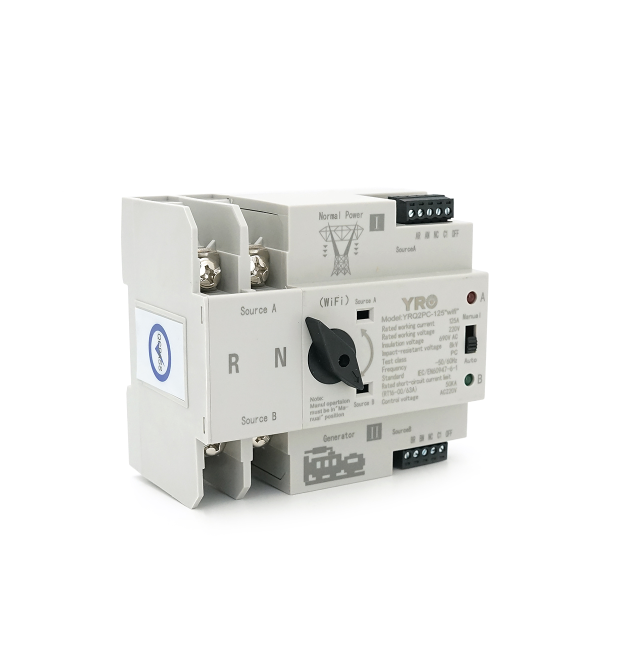Автомат введення резерву (АВР) двополюсний YRQ2PC-125 Wifi ATS, 2P 125A 220V, E-Welink App на DIN-рейку для генераторів