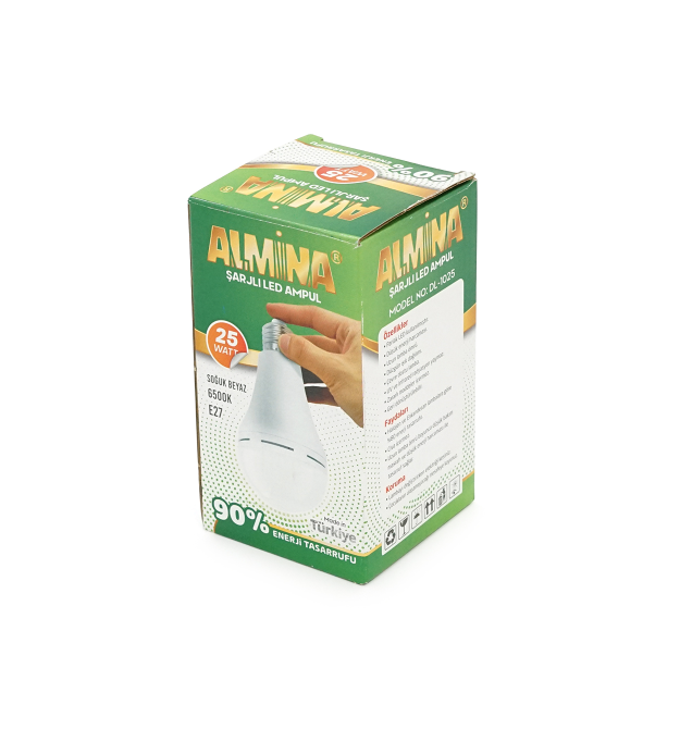 Лампочка з акумуляторами ALMINA DL-1025, 220-240V, до 2 годин роботи, 4 години зарядки, 25W(250W), E27, 2700Лм, 6500K, Box