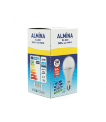 Лампочка з акумуляторами ALMINA DL-2030, 220-240V, до 2 годин роботи, 4 години зарядки, 30W(300W), E27, 2700Лм, 6400K, Box