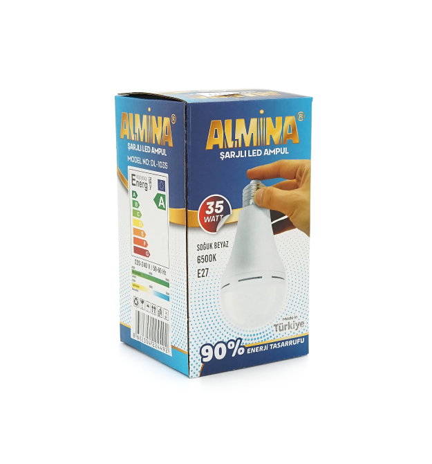 Лампочка з акумуляторами ALMINA DL-1035, 220-240V, до 2 годин роботи, 4 години зарядки, 35W(300W), E27, 2500Лм, 6500K, Box