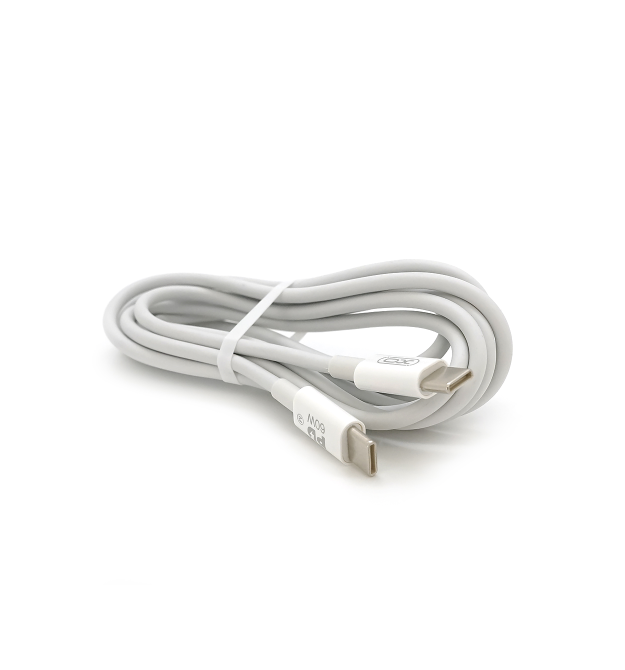 Кабель Type-C to Type-C (male to male) XO-NB-Q190В, Підтримка SIC, QC3.0, PD до 60Вт, 480Mbps, довжина 2.0м, обплетення, White,