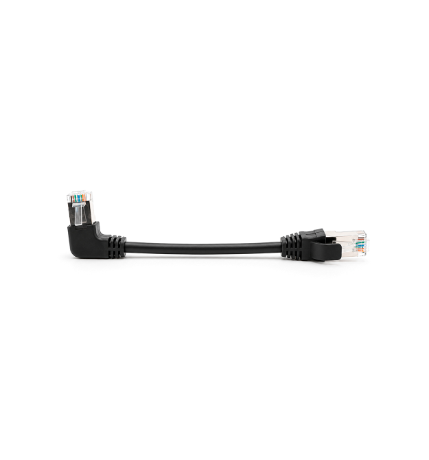 Патч-корд литий FTP, RJ45(прямий - кутовий), екранований, FTP5e 0.132m, patch D-4.9mm AWG28 1x90 CU, DC 2-12 V, чорний, Q200