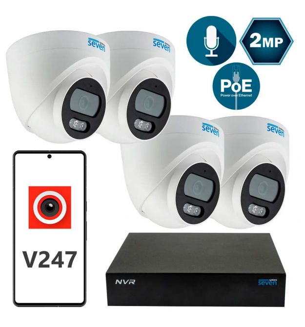 Комплект видеонаблюдения на 2 внутренние купольные 1080p IP-видеокамеры SEVEN 4D2-IN