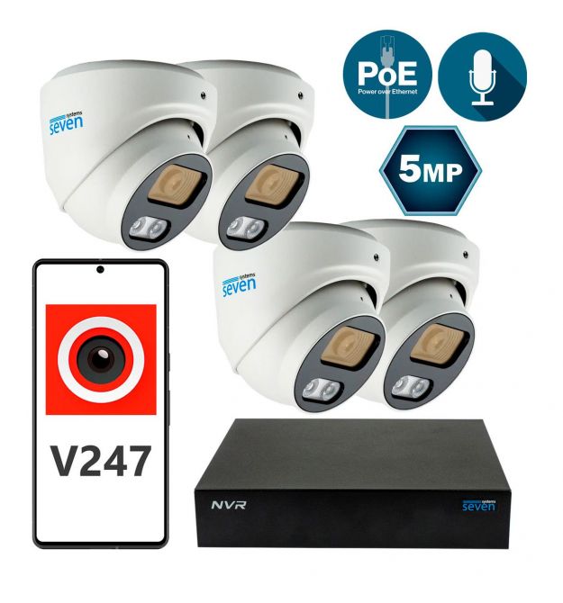 Комплект видеонаблюдения на 4 купольные 1080p IP-видеокамеры SEVEN 4D5