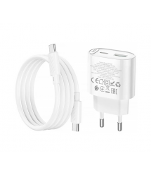 Набір СЗУ HOCO C109A + кабель Type-C - Type-C, 1xUSB+1xUSB-C, PD20W+QC3.0, кабель 1м, White, Box