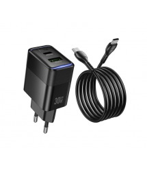 Набір СЗУ HOCO CS112A + кабель Type-C - Type-C 1xUSB+1xUSB-C, PD30W+QC3.0, кабель 1м, Black, Box