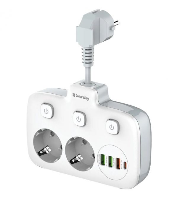 Сетевой фильтр СolorWay CW-CHE24PDW 2x220V/3xUSB-A/1xUSB-C