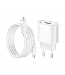 Набір СЗУ 110-240V HOCO C109A 1xUSB+ кабель Micro, 3.0A, кабель 1м, White, Blister