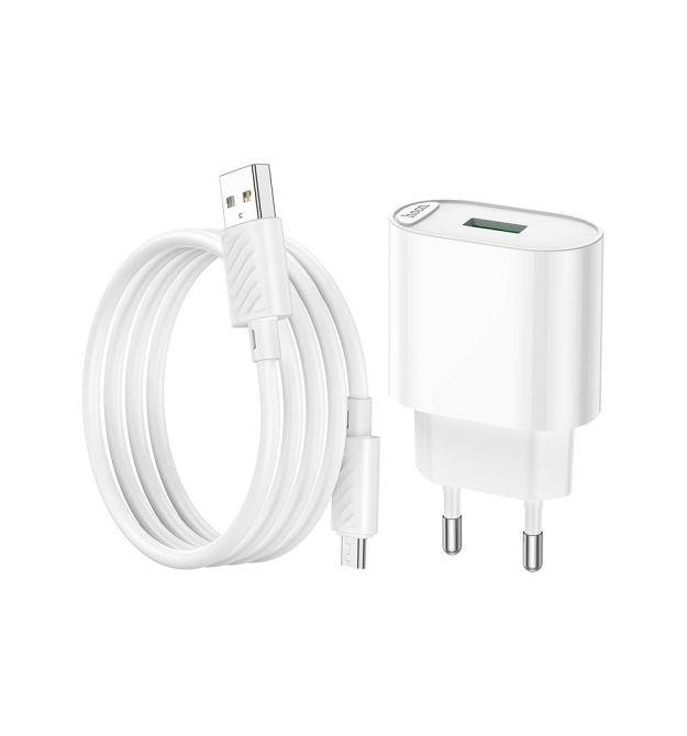 Набір СЗУ 110-240V HOCO C109A 1xUSB+ кабель Micro, 3.0A, кабель 1м, White, Blister