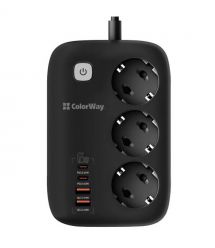 Сетевой фильтр СolorWay CW-CHE34PDB 3 розетки/4USB GaN3 Pro PD