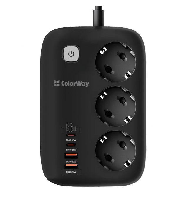 Сетевой фильтр СolorWay CW-CHE34PDB 3 розетки/4USB GaN3 Pro PD