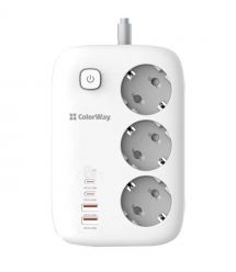 Сетевой фильтр СolorWay CW-CHE34PDW 3 розетки/4USB GaN3 Pro PD