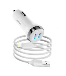 Набір АЗУ 12-24V HOCO Z40+ кабель Lighting, 2xUSB, 2.4A, кабель 1м, White, Box