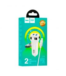 Набір АЗУ 12-24V HOCO Z40+ кабель Lighting, 2xUSB, 2.4A, кабель 1м, White, Box