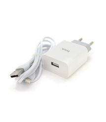 Набір СЗУ 110-240V HOCO C81A 1xUSB+ кабель Lighting, 2.1A, кабель 1м, White, Blister