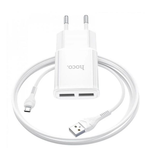 Набір СЗУ 110-240V HOCO C88A+ кабель Micro, 2xUSB, 2.4A, кабель 1м, White, Box