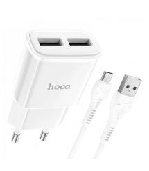Набір СЗУ 110-240V HOCO C88A+ кабель Micro, 2xUSB, 2.4A, кабель 1м, White, Box