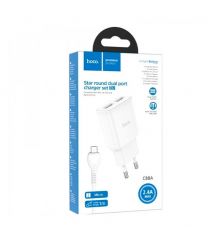 Набір СЗУ 110-240V HOCO C88A+ кабель Micro, 2xUSB, 2.4A, кабель 1м, White, Box