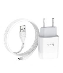 Набір СЗУ 110-240V HOCO C73A+ кабель Lighting, 2xUSB, 2.4A, кабель 1м, White, Blister