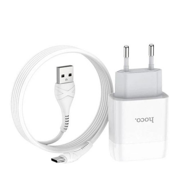 Набір СЗУ 110-240V HOCO C73A+ кабель Lighting, 2xUSB, 2.4A, кабель 1м, White, Blister