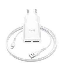 Набір СЗУ 110-240V HOCO C88A+ кабель Lighting, 2xUSB, 2.4A, кабель 1м, White, Box