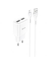 Набір СЗУ 110-240V HOCO C88A+ кабель Lighting, 2xUSB, 2.4A, кабель 1м, White, Box