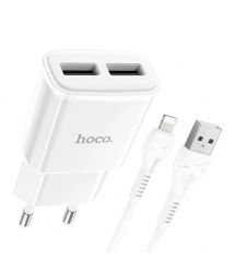 Набір СЗУ 110-240V HOCO C88A+ кабель Lighting, 2xUSB, 2.4A, кабель 1м, White, Box